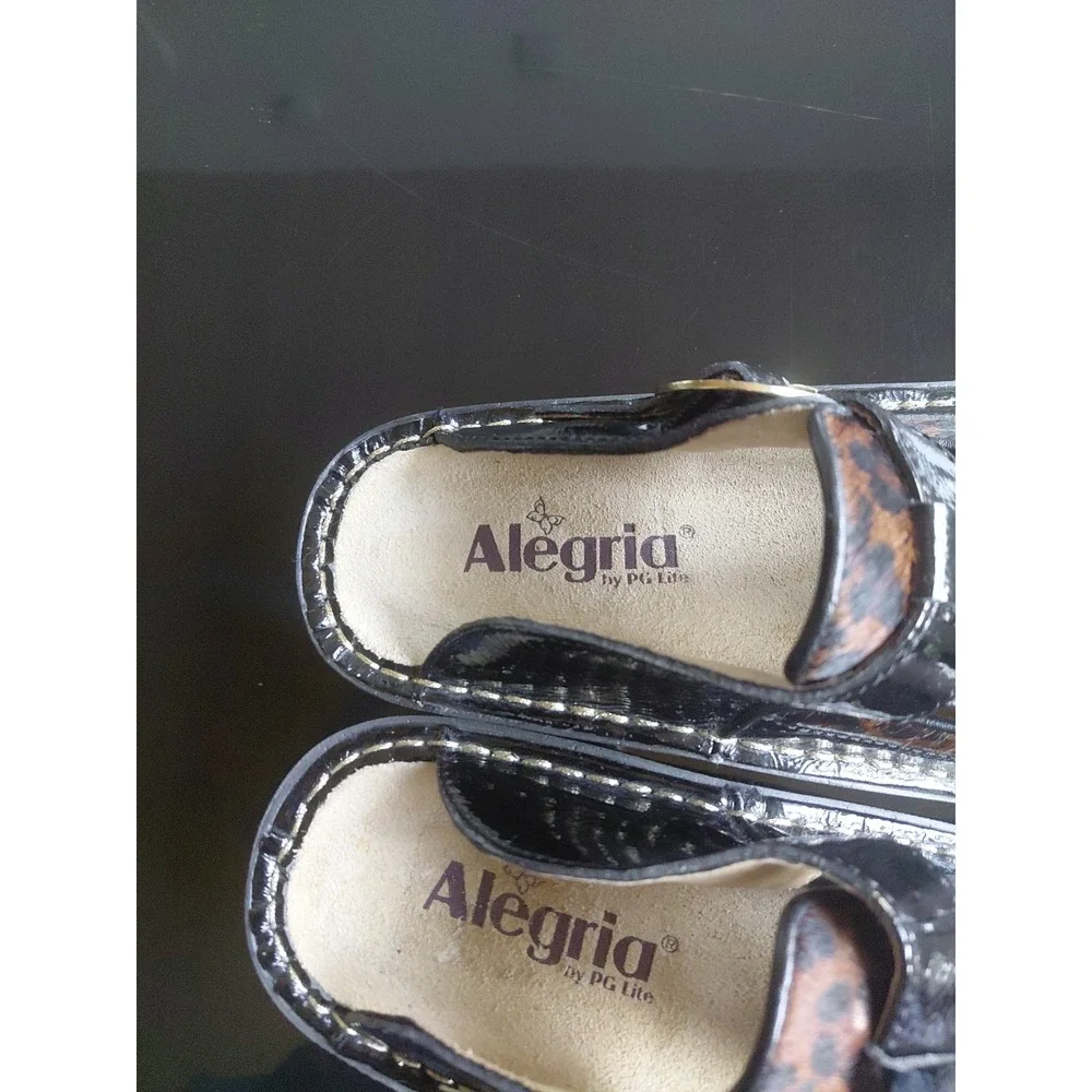 Alegria Leopard Calf Hair Patent Leather Mary Jane Clog Mules Size 37 (US 7-7.5)